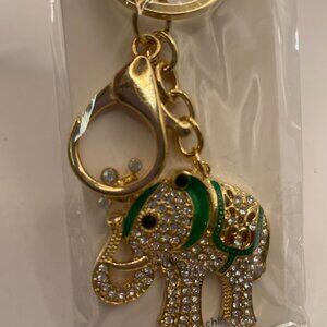 NEW! Mint Brand Green Elephant Keychain Purse Charm Rhinestones